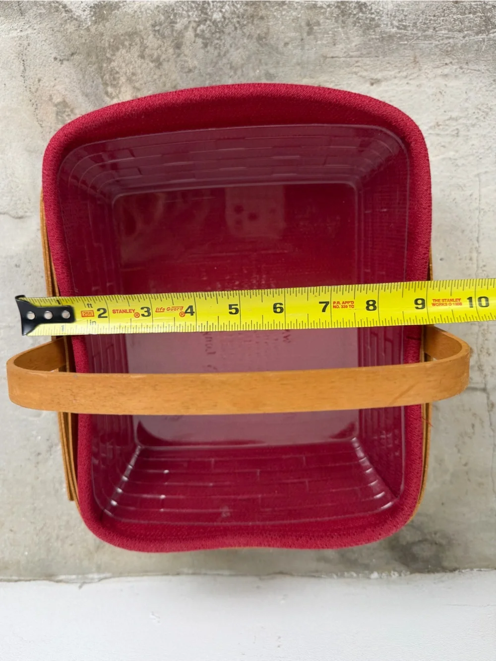 Vintage 2005 Longaberger Basket Red Liner Protector Single Handle Dresden Ohio